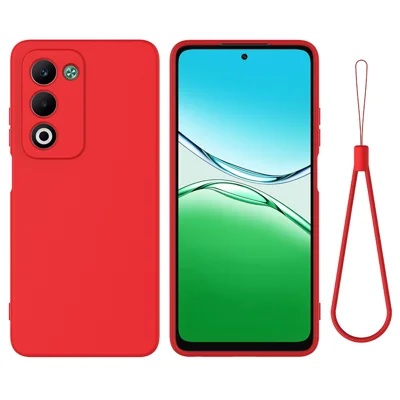 For Oppo A5i Pro 4G  /  A5m 4G Liquid Silicone Case Phone Back Cover with Hand Strap - Red
