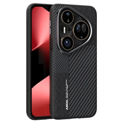 ABEEL pour Huawei Pura 80 Ultra étui magnétique PC + TPU + alliage d'aluminium + housse en cuir PU - Texture 3
