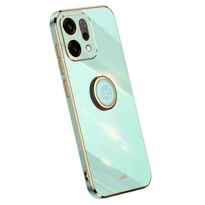 XINLI For Oppo Reno14 5G (Global) Case Ring Kickstand Electroplating TPU Phone Cover - Cyan