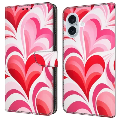 For iPhone 16 Plus Case Wallet Stand Pattern Printing PU Leather Flip Phone Cover - Love