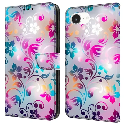 For iPhone 16e Hoesje Portemonnee Stand Patroon Afdrukken PU Leren Flip Hoesje - Ambachtelijke Bloemen