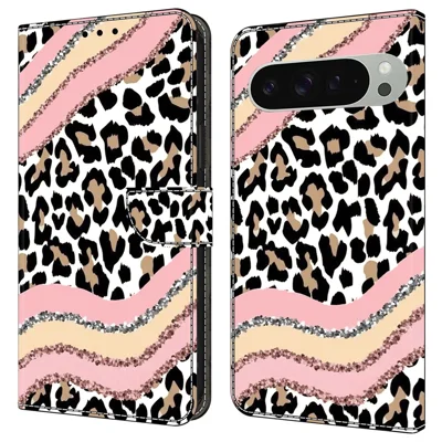 For Google Pixel 9 Pro XL Case Wallet Stand Pattern Printing PU Leather Flip Phone Cover - Striped Leopard