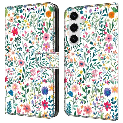 For Samsung Galaxy S25 Case Wallet Stand Pattern Printing PU Leather Flip Phone Cover - Small Flowerbed