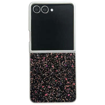 For Samsung Galaxy Z Flip7 5G Case Rubberized Silver Edge Phantom Glitter Hard PC Phone Cover - Black