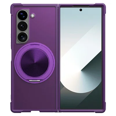 For Samsung Galaxy Z Fold6 5G Magnetic Case CD Vein Kickstand Shockproof TPU + PC Phone Cover - Purple