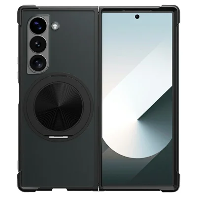 For Samsung Galaxy Z Fold6 5G Magnetic Case CD Vein Kickstand Shockproof TPU + PC Phone Cover - Black