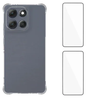 WANLONFENG For Motorola Moto G86 Power 5G TPU Case  WL2 Series 2.0mm Phone Cover with 2Pcs Tempered Glass Films - Transparent