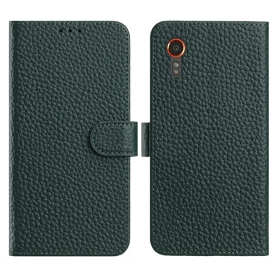 For Samsung Galaxy Xcover7 Case Wallet Stand Litchi Texture Genuine Cow Leather Flip Phone Cover - Green