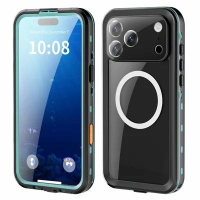 SHELLBOX Dot+ Serie voor iPhone 17 Pro Max Hoesje Compatibel met MagSafe Transparante Achterkant IP68 Waterdichte Cover - Blauw
