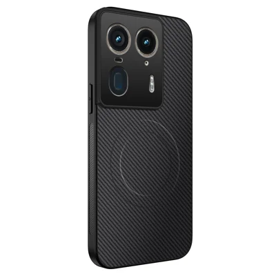 WANLONFENG For Motorola Edge 50 Ultra 5G Case Magnetic Case  TQ Series Carbon Fiber Texture PC TPU Phone Cover - Black