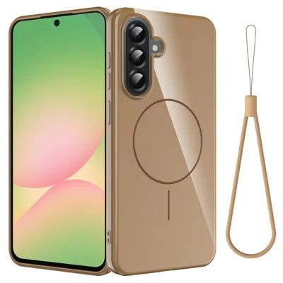 For Samsung Galaxy M17 5G / F17 5G / A18 4G / A18 5G / A17 5G / A17 4G Magnetic Case TPU Phone Back Cover with Lanyard - Desert Gold