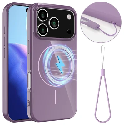 For iPhone 18 Pro / 17 Pro Magnetic Case Compatible with MagSafe TPU Phone Back Cover with Lanyard - Purple