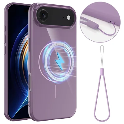 For iPhone Air Magnetic Case Compatible with MagSafe TPU Phone Back Cover with Lanyard - Purple