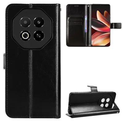 Voor Meizu Note 16 PU Leren Hoesje met Bandje Crazy Horse Structuur Telefoon Portemonnee Cover - Zwart