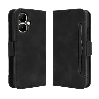 For TECNO Pop 10 / Infinix Smart 10 Leather Case Phone Wallet Cover with Multiple Card Slots - Black