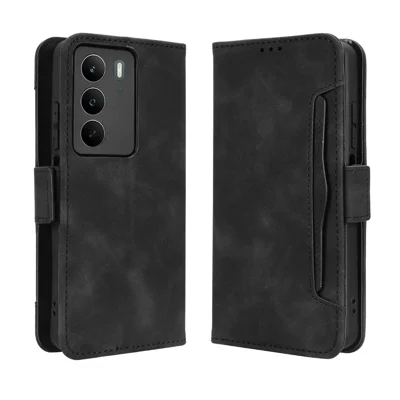 For Realme C71 4G Leather Case Phone Wallet Cover with Multiple Card Slots - Black
