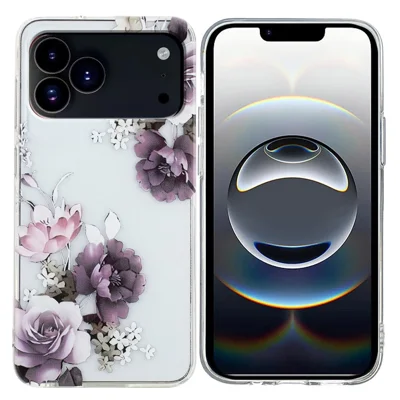 For iPhone 18 Pro / 17 Pro Case Soft TPU Phone Back Cover Pattern Printing - Purple Peony