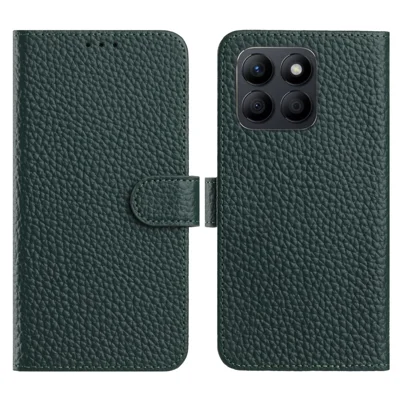 Voor Honor X8c 4G hoesje portemonnee stand Litchi structuur echt koeienleer Flip telefoonhoes - Groen