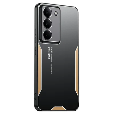 For Realme 14x 5G / V60 Pro 5G Case Aluminium Alloy TPU PC Phone Back Cover - Gold