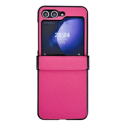 For Samsung Galaxy Z Flip7 FE 5G / Z Flip6 5G Case Hinge Protection Litchi Texture Leather + PC Phone Cover - Rose