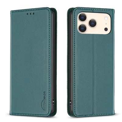 BINFEN COLOR For iPhone 18 Pro Max / 17 Pro Max Leather Case  BF18 Phone Stand Cover with Card Slots - Green