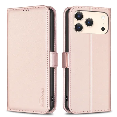 Til iPhone 17 Pro Max Case BINFEN COLOR BF31 PU-læder Flip Folio Telefonwallet Cover - Pink