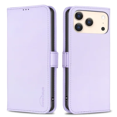 BINFEN COLOR For iPhone 18 Pro / 17 Pro Case BF31 PU Leather Flip Folio Phone Wallet Cover - Purple