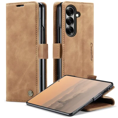 CASEME For Samsung Galaxy Z Fold7 5G Wallet Case  013 Series PU Leather Phone Cover Stand - Brown