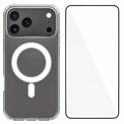 WANLONFENG For iPhone 17 Pro Max Clear Phone Case  LM Series Compatible with MagSafe with Screen Film (Big Lens Hole) - Transparent