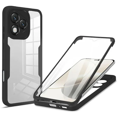 For Honor 400 Lite 5G Case Acrylic + TPU Clear Phone Cover with PET Screen Film - Black