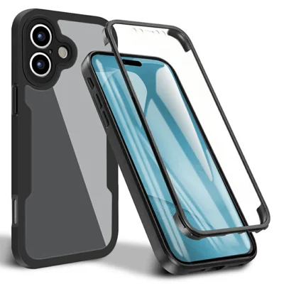 For iPhone 17 Case Acrylic + TPU Clear Phone Cover with PET Screen Film - Black