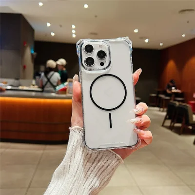 For iPhone 15 Pro Max Magnetic Case Drop-Proof TPU + PC Phone Back Cover - Black