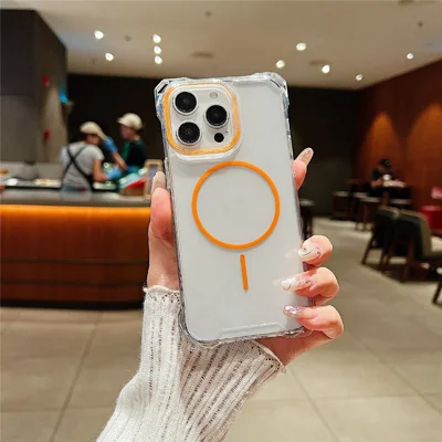 For iPhone 14 Pro Max Magnetic Case Drop-Proof TPU + PC Phone Back Cover - Orange