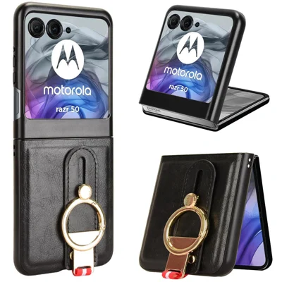 Wristband Kickstand Case for Motorola Razr 70 / 60 / 50 5G / Razr 2026 / 2025 / 2024 Leather + PC + TPU Phone Cover with Bottle Opener - Black