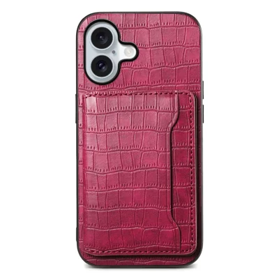 Voor iPhone 17 Hoesje Met Kaarthouder En Standaard Krokostructuur Leren Achterkant Telefoonhoes - Rood