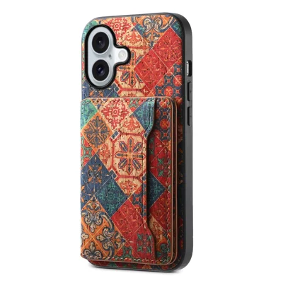 For iPhone 17 Case Flower Print Leather + PC + TPU Cover with Card Holder Kickstand - Winter / Blue