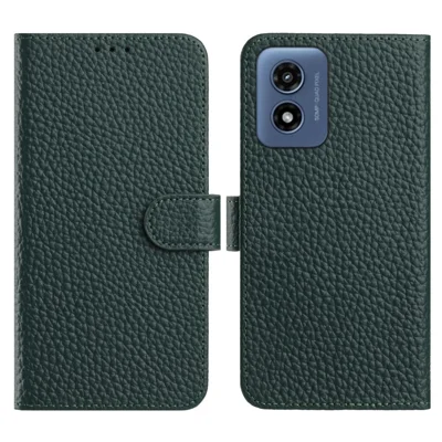 For Motorola Moto G 5G (2024)  /  G Play 5G (2024) Case Wallet Stand Litchi Texture Genuine Cow Leather Flip Phone Cover - Green
