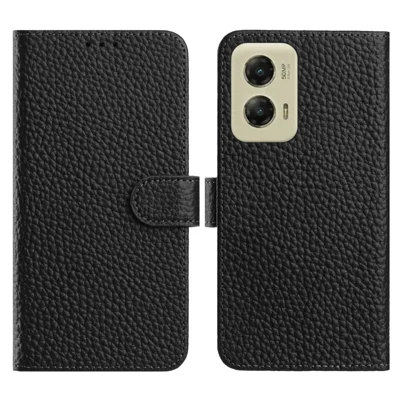 For Motorola Moto G Stylus 5G (2024) Case Wallet Stand Litchi Texture Genuine Cow Leather Flip Phone Cover - Black