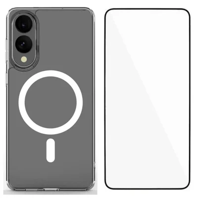 WANLONFENG For Samsung Galaxy S25 Edge Clear Phone Case  LM Series Magnetic Case with Screen Film (Big Lens Hole) - Transparent