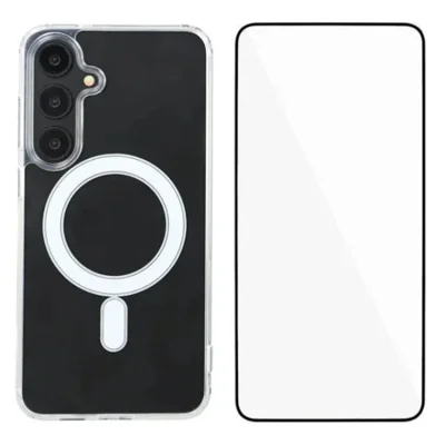WANLONFENG For Samsung Galaxy A35 5G Clear Phone Case  LM Series Magnetic Case with Screen Film (Big Lens Hole) - Transparent