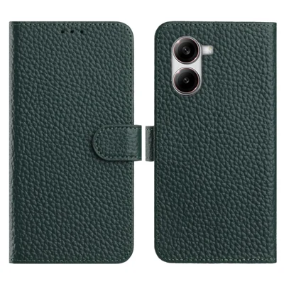Voor Xiaomi Poco X7 Pro 5G Hoesje Portemonnee Stand Litchi Structuur Echt Rundleder Flip Hoesje - Groen