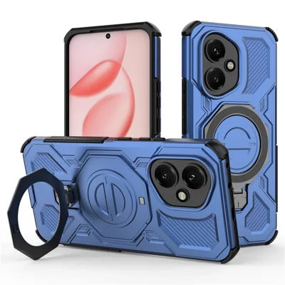 Voor Honor 400 5G (Global) Magnetische Hoes Roterende Metalen Standaard Stootvaste PC + TPU Telefoon Achterklep - Donkerblauw