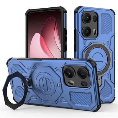 För Oppo Reno13 Pro 5G Magnetisk Skal Med Rotationsbar Metallfot Stötsäkert Bakomskal I PC + TPU - Mörkblå