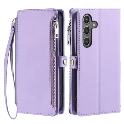 Voor Samsung Galaxy S25 FE hoesje TPU + PU leer portemonnee telefoonhoesje met polsbandje - Paars