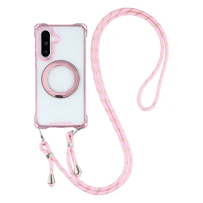 For Samsung Galaxy A26 5G Magnetic Case Ring Kickstand TPU + PC Phone Cover with Lanyard - Pink