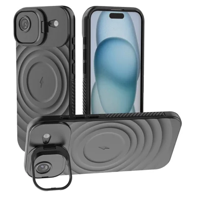 For iPhone Air Case Compatibel met MagSafe PC Standje Rimpelstructuur TPU Telefoonhoes - Zwart