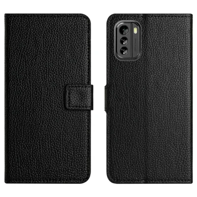 Étui de téléphone à texture de litchi pour Nokia G60 5G, étui portefeuille de protection contre les chutes en cuir PU avec attache magnétique - Noir