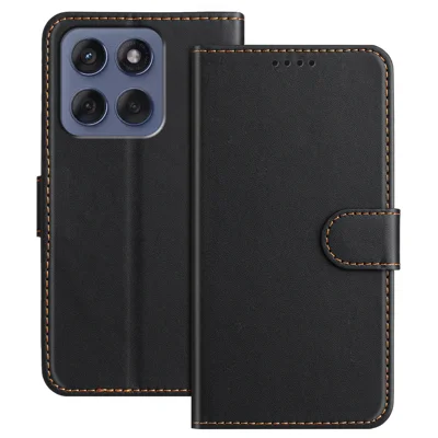 Voor Motorola Edge 60 Fusion 5G Leren Hoesje Portemonnee Stand Effen Kleur Anti Drop Telefoonhoes - Zwart