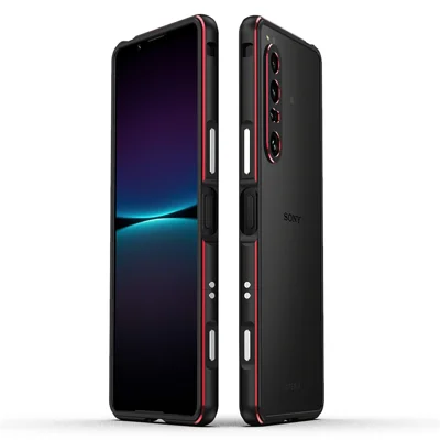 Obudowa typu bumper do Sony Xperia 1 VII, pokrywa z metalowej ramki z ochroną obiektywu aparatu - Czarny / Czerwony