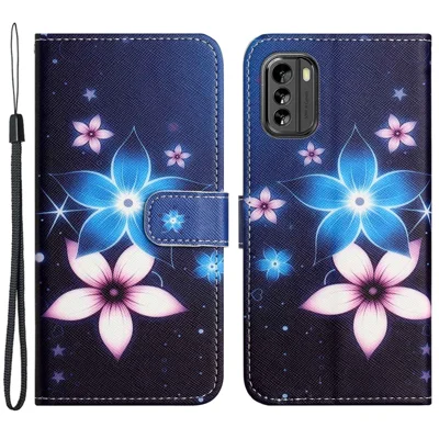 Pour Nokia G60 5G Texture Croisée PU Couverture D'étranse de Couir PU Impression 3D Impression du Papelle Plible - Fleur Bleue